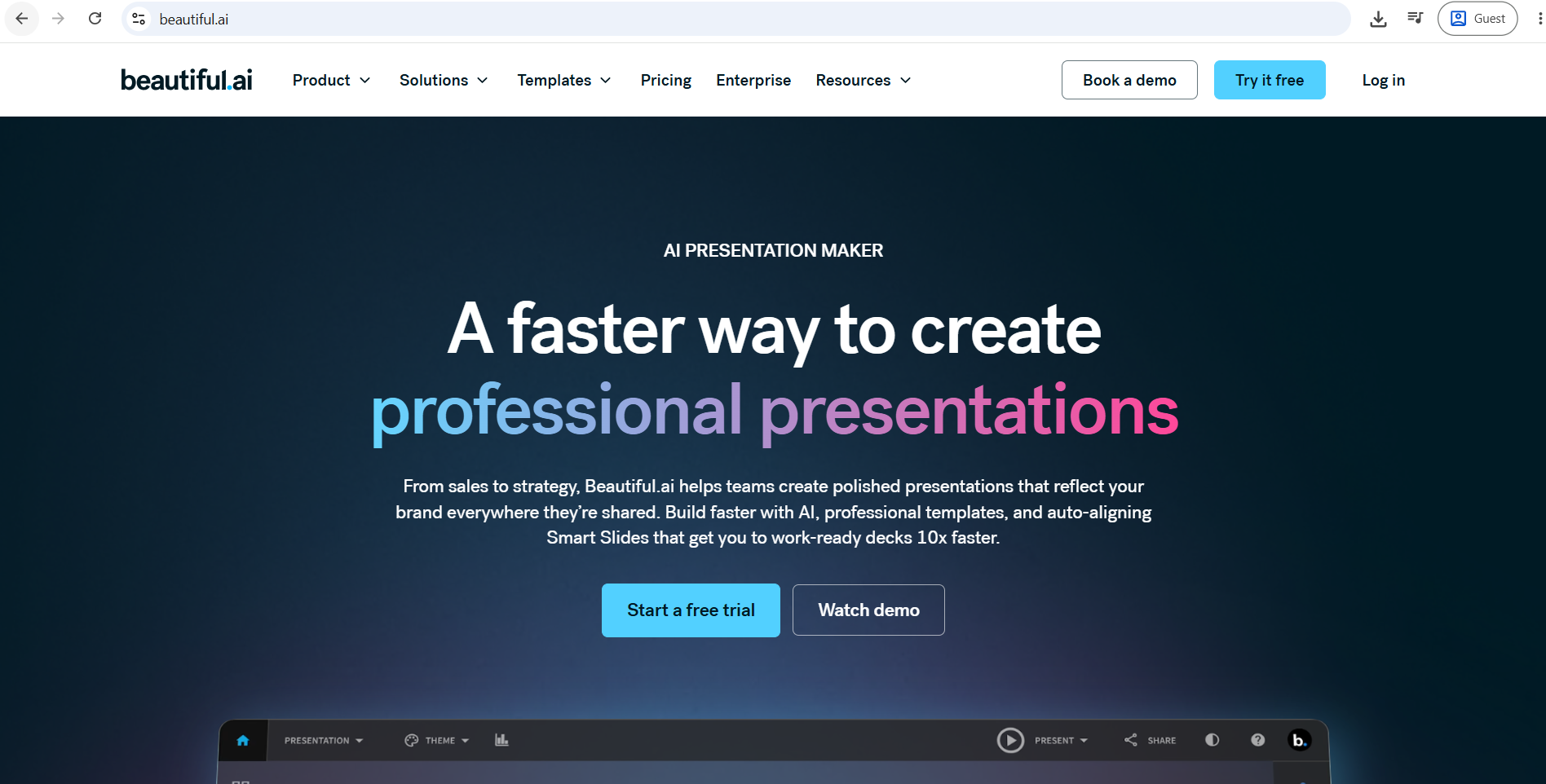 Beautiful.ai Smart Slide Presentation Editor Screenshot